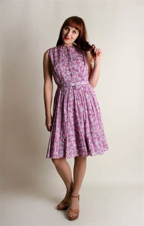 vintage 1960s dress floral print lavender and white cotton etsy vintage dresses 1960s
