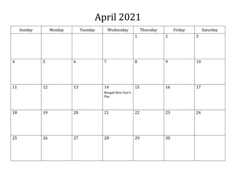 April 2021 Calendar Printable Cute Free Pdf Template Free Printable