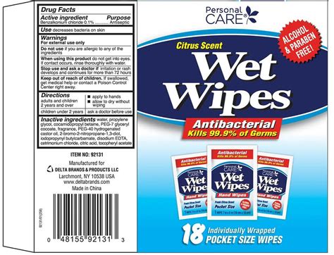 Personal Care Wet Wipes Cloth Delta Brands And Products Llc