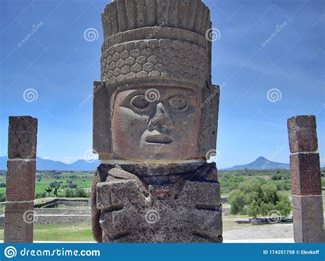 Famous Mexican Tula Pyramids And Statues From Toltec Empire Near