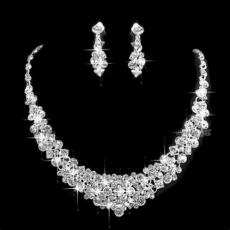 Sparkly Silver Tone Clear Rhinestone Crystal Diamante Wedding Necklace