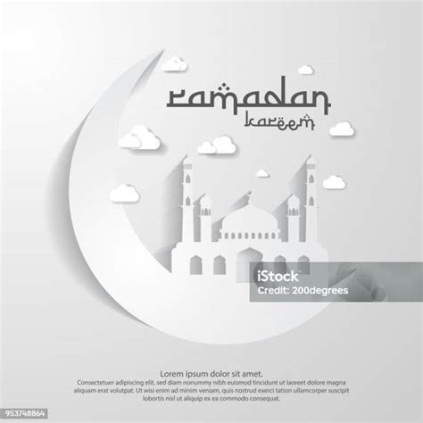 Ramadan Kareem Desain Kartu Ucapan Islam Dengan Unsur 3d Bulan Dan