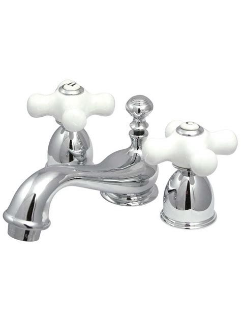 Cumberland Mini Widespread Bathroom Faucet With White Porcelain Cross