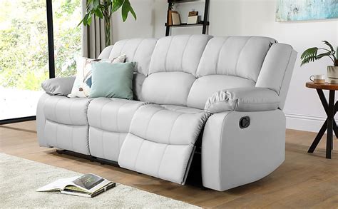 Dakota 3 Seater Recliner Sofa Light Grey Classic Faux Leather Only £