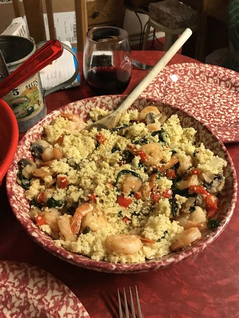 Couscous cooks in minutes while you are doing your magic fresh shrimp tails. Homemade Shrimp Couscous : food