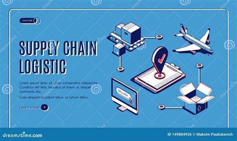 Supply Chain Logistic Isometric Web Landing Banner Stock Vector