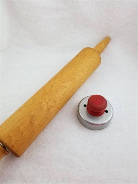 Vintage Wooden Rolling Pin And Biscuit Cutter Made Of Metal Etsy