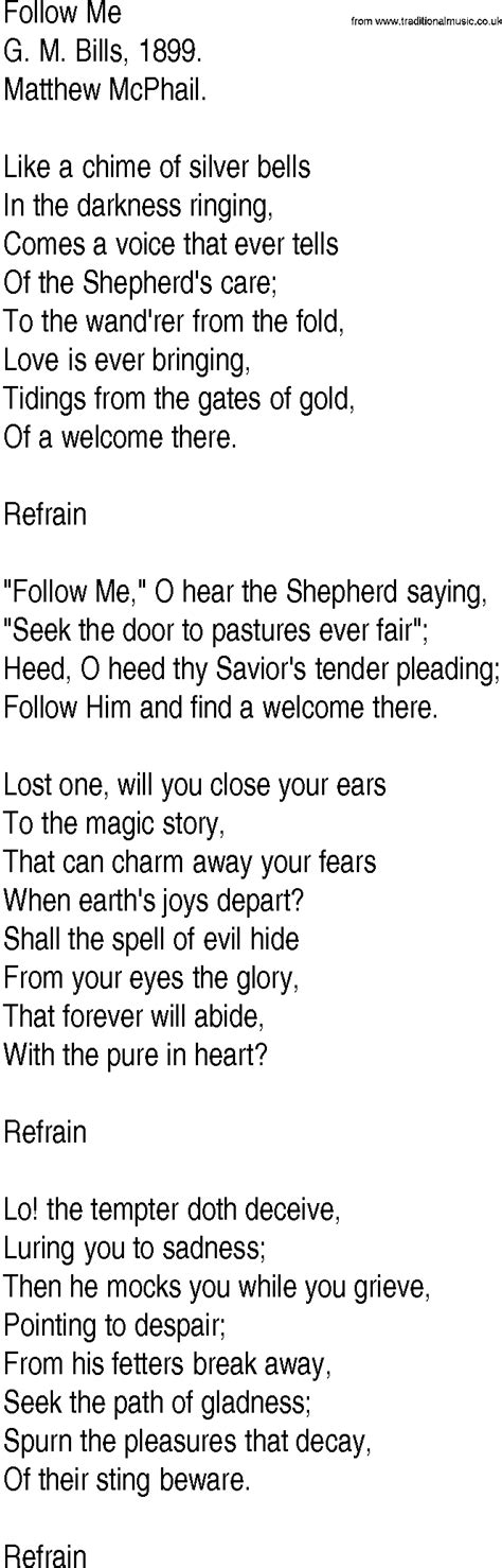 Hymn And Gospel Song Lyrics For Follow Me By G M Bills