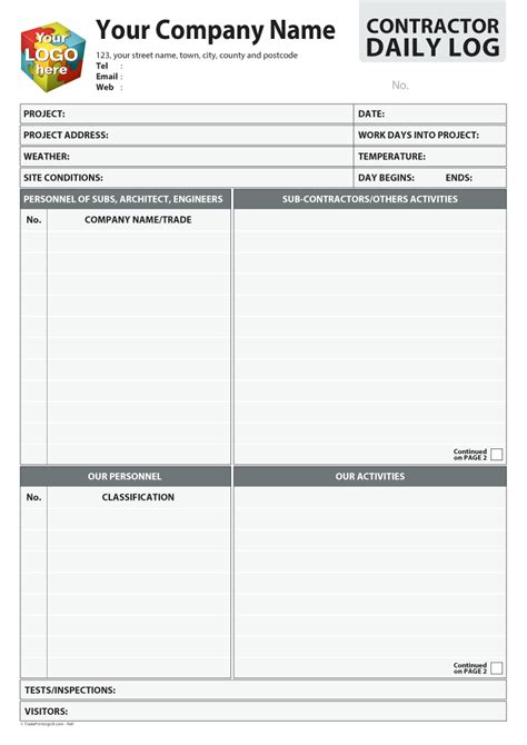 Even though we are almost halfway through the year, it is surprising when you still need to find a diary template. CONTRACTOR DAILY LOG / Works SITE DIARY Template for NCR