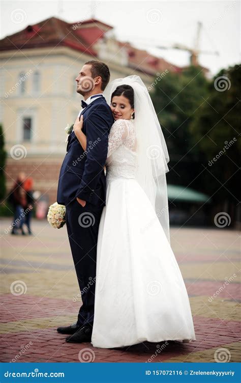 Happy Bride And Groom On Their Wedding Stock Photo Image Of Elegance
