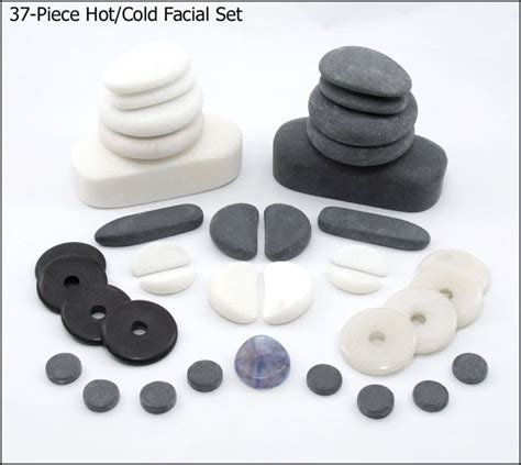 Massagem Pedra Hotcold 37 Piece Facial Set Basalto Mármore Obsidiana Jade Branco Stone