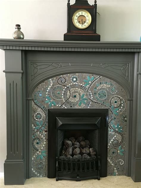 Mosaic Fireplace Surround Made With Glass Tiles Wall Painted With