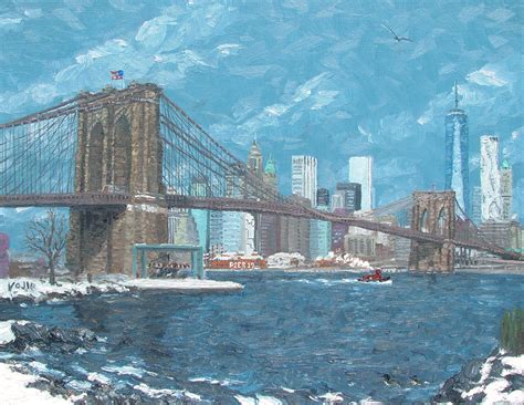 Brooklyn Bridge In Winter New York Urban Impressionist Oil