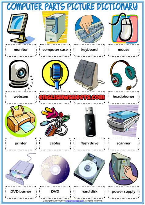 Computer Parts Esl Printable Picture Dictionary For Kids Kids