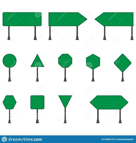 Set Of Green Road Signs On White Background Blank Traffic Signs