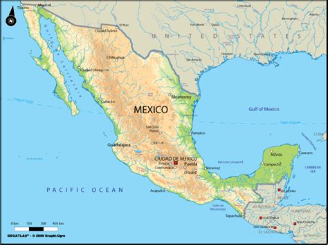 Large Physical Map Of Mexico