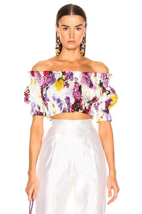 Dolce And Gabbana Cotton Multi Floral Off The Shoulder Crop Top Lyst