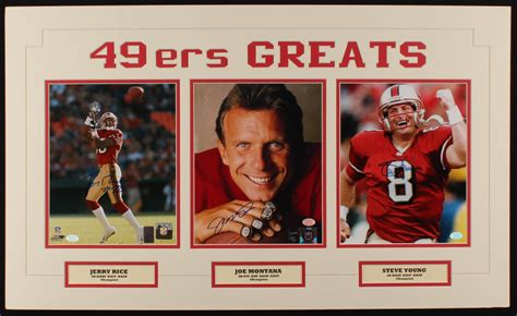 Jerry Rice Joe Montana And Steve Young Signed 49ers 18x30 Custom Matted