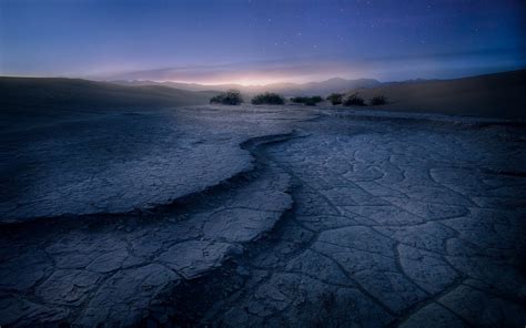 Nature Landscape Death Valley Sunrise Shrubs Mountain Mist Blue