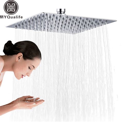 buy chrome 16 inch square rainfall shower head ultrathin stainless steel