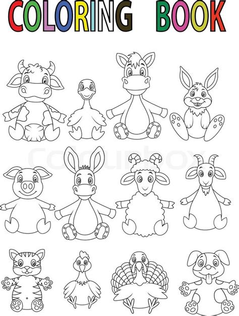Illustration Of Farm Animals Cartoon For Coloring Book