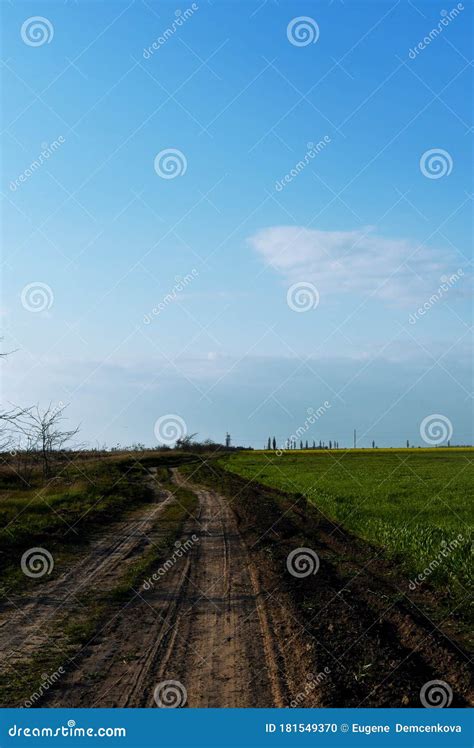 Green Field Road And Blue Sky Stock Photo Image Of Country Farm