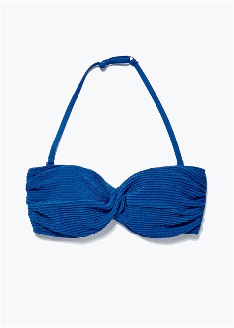Women Papaya Holiday Swimwear Twist Bandeau Bikini Top Blue Fitforfelix