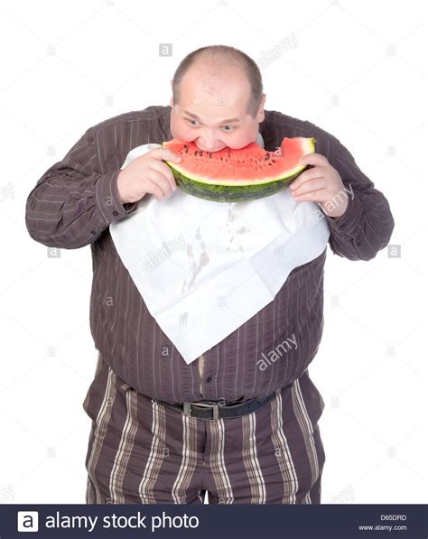 Obese Man Eating Watermelon Stock Photo Alamy