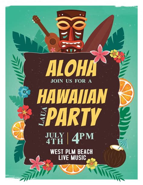 Luau Party Hawaii Invitation Flyer Poster Template Luau Party