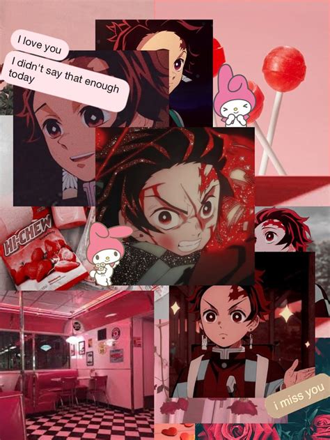 Tanjiro Pastel Red Collage In 2021 Anime Pastel Red Collage