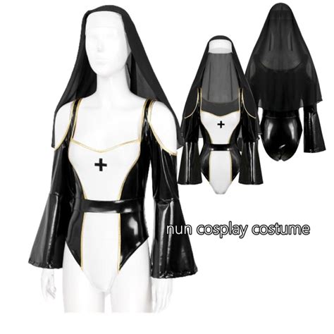 Sexy Nun Costume Nurse Costumes Adult Halloween Cosplay Party Dress Nun Outfits Wet Look