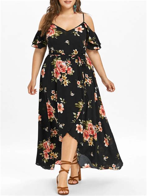 Plus Size Hawaiian Cold Shoulder Maxi Dress In 2020 Floral Maxi Dress