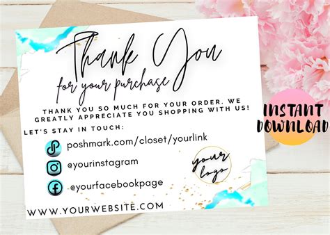 Poshmark Thank You Card Template Poshmark Printable Thank You Etsy Uk