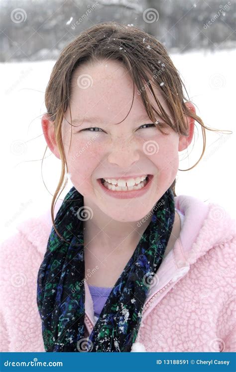 Happy Girl In Snow Stock Image Image Of Grin Tweenage 13188591