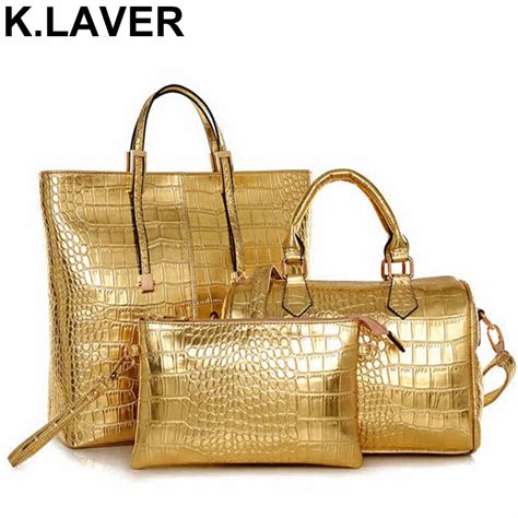 3pcs Luxury Alligator Crocodile Women Leather Handbag Set Famous Brand