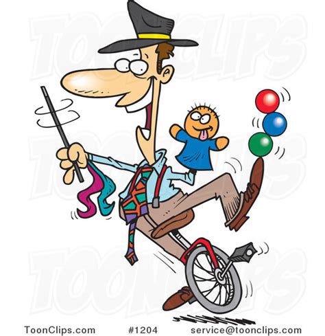 Cartoon Entertainer Doing Tricks On A Unicycle 1204 By Ron Leishman