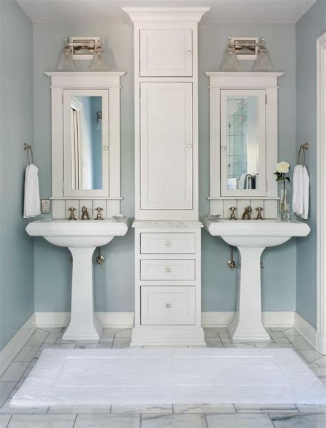 Double Pedestal Sink Bathroom Traditional With Medicine Cabinets Blue