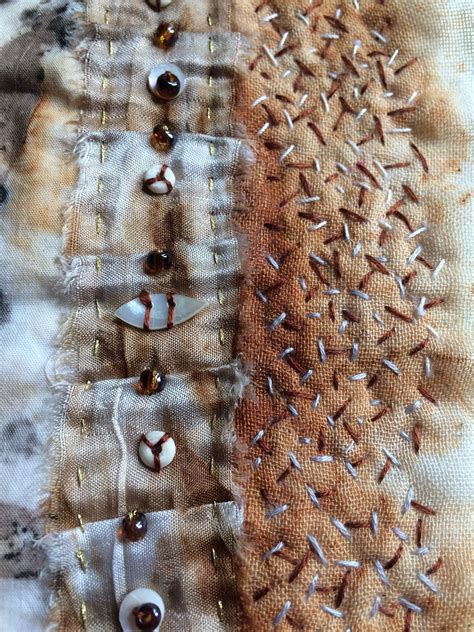 sew stitch knit textile art embroidery rust dyed fabric sewing art