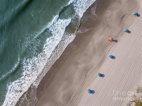 Straight Down Aerial View Of Beach And Ocean Waves In Myrtle Bea Photograph By John Wollwerth