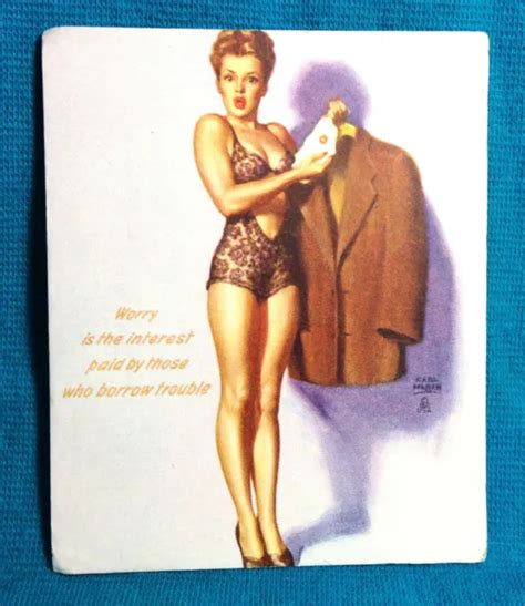 1940S PINUP GIRL Art EARL MORAN Ink Blotter Card Brunette Suit Lipstick