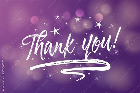 Thank You Card With Glowing Fireworks Stars On Blurred Purple Ultra