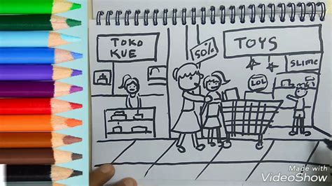 Menggambar Mudah Dengan Tema Jalan Jalan Ke Mall Shoping Drawing