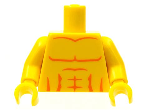 LEGO Minifigure Torso YELLOW Male Bare Chest W Dark Orange Body Lines