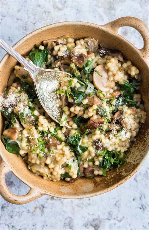 Cheat's risotto with couscous, wild mushrooms, chestnuts, spinach and