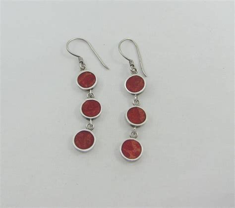 Long Sterling Silver Dyed Red Coral Dangle Earrings By Framarines On