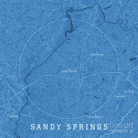 Sandy Springs Ga City Vector Road Map Blue Text Digital Art By Frank Ramspott