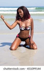 Image Pretty African Woman Bikini Kneeling Stock Photo Shutterstock