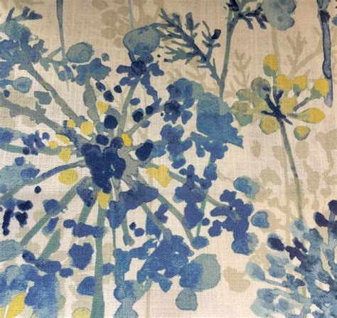 54 Wide Cotton Fabric Blue Floral Dandelion Botanical Watercolor