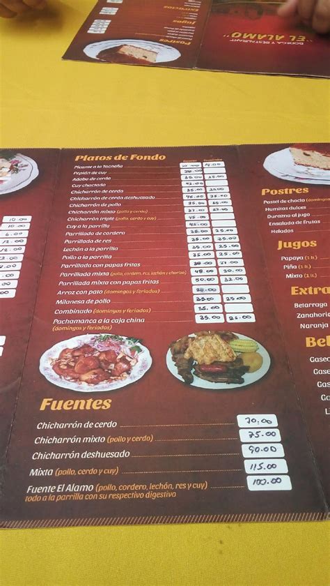 Carta De Restaurant Tradicion Tacneña El Alamo Tacna