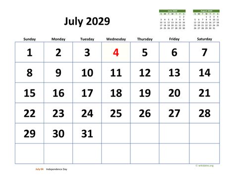 July 2029 Calendar With Extra Large Dates